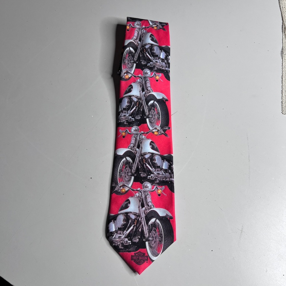 Vintage 1994 Ralph Marlin Harley Davidson Custom Softail Red‎ Motorcycle Tie USA